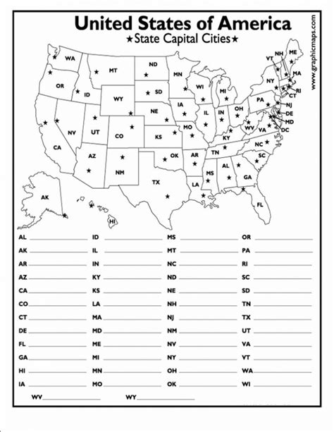 State And Capital Map Printable