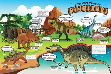 Ilustración De Diferentes Tipos De Dinosaurios Infografía Y Más