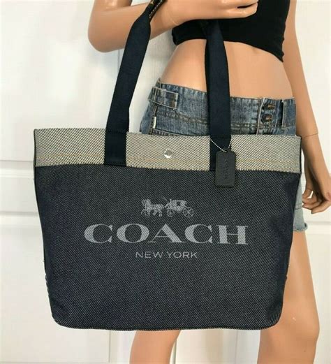 Coach F39904 Denim Canvas Tote Horse Carriage Handbag Bag For Sale