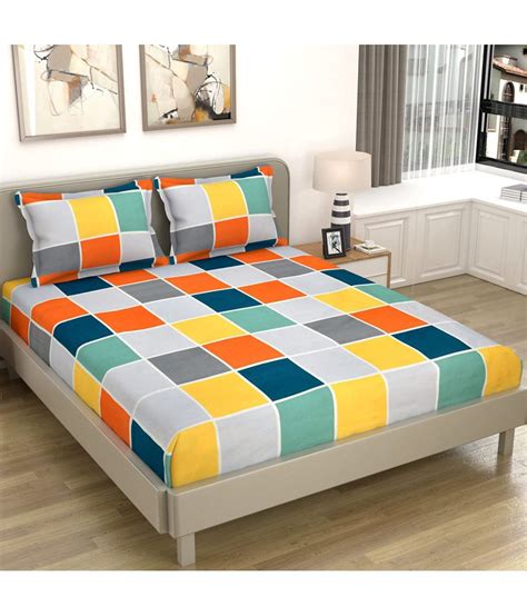 Sky Tex Multicolor Glace Cotton Double Bedsheet With 2 Pillow Covers
