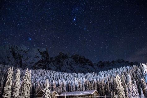 Wallpaper Id 208295 Starry Night Sky Over A Snowy Forest At The Foot