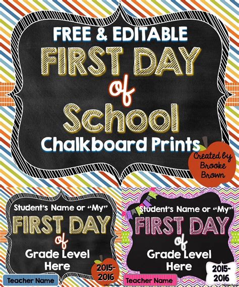 Free Chalkboard First Day Of School Printables School