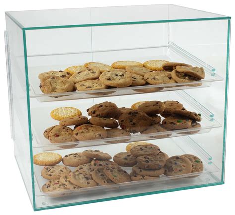 Pastry Display Case With Angled Removable Trays Hinged Magnetic Doors