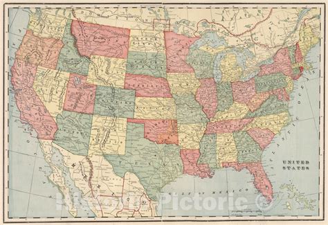 Historic Wall Map 1899 United States Vintage Wall Art In 2021