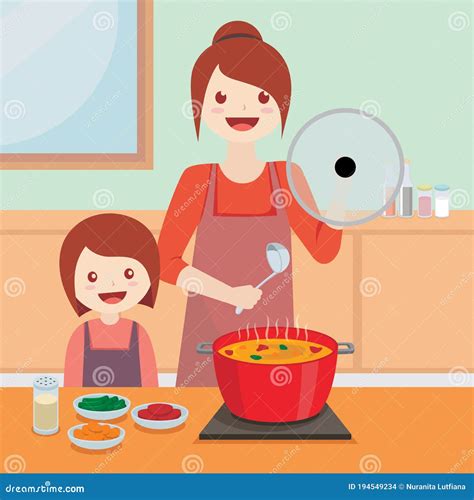 Mother And Daughter Cooking In The Kitchen Stock Vector Illustration Of Cook Isolated 194549234