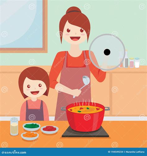 mother and daughter cooking in the kitchen stock vector illustration of cook isolated 194549234