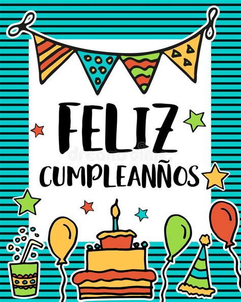 Feliz Cumpleanos Happy Birthday In Spanish Language Poster Vector  Happy Birthday In