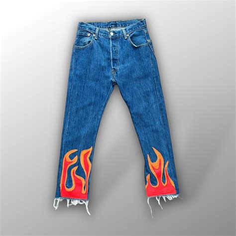 Custom Levis Leather Flame Jeans Repurposed Levis Depop