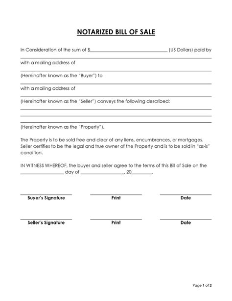 Free Notarized Bill Of Sale Forms Editable Word Pdf