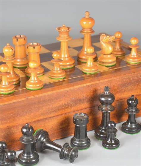 Ref3279 Large Staunton Pattern Chessmen And Chess Board Box Antique