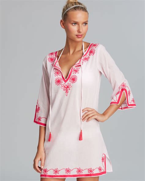 Lyst Debbie Katz Serena Embroidered Cotton Tunic Swim Cover Up In Pink