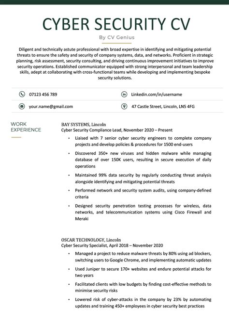 Cyber Security Cv Example And Word Template Free Download