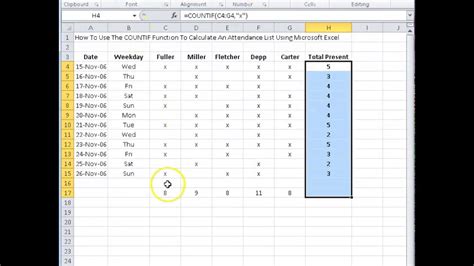 00136 How To Use The Countif Function To Calculate An Attendance List