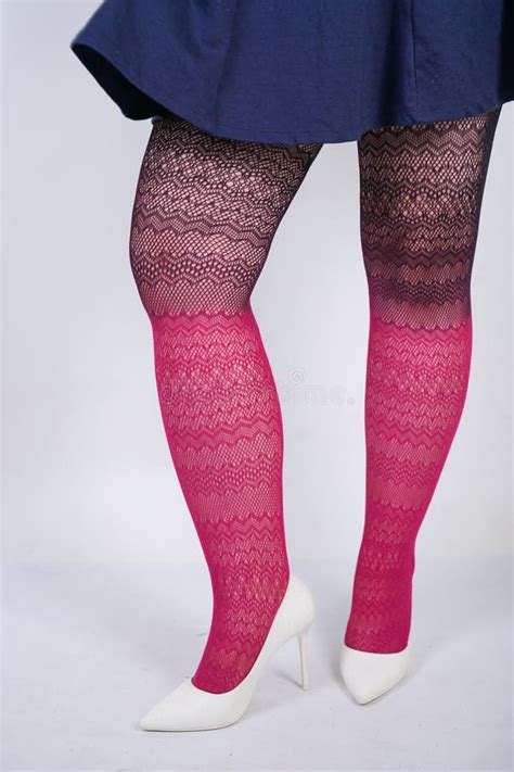 plus size legs in fashion bright pantyhose black and pink stock image image of curvy