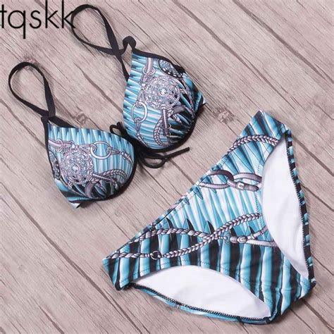 Tqskk 2019 Retro Padded Bikinis Female Swimsuit Female Swimwear Women Sexy Beach Wear Bikini Set