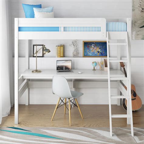 Dorel Living Harlan Twin Size Loft Bed With Desk And Ladder White