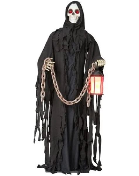 Rare Gemmy Animated Life Size 6ft Grim Reaper W Lantern Halloween Prop