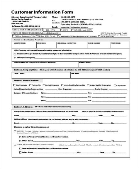 sample customer information forms  ms word