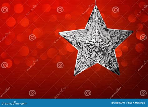 Silver Star Christmas Ornament Red Brushed Metal Stock Image Image