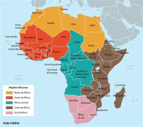Países Da África Mapa Capitais áreas Idiomas E Moedas Toda Matéria
