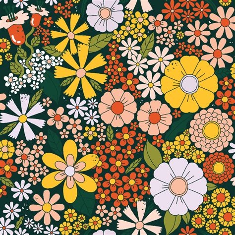 60 s floral pattern by megan mcnulty art collage wall 60s art hippie art