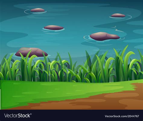 A Pond With Rocks Royalty Free Vector Image Vectorstock