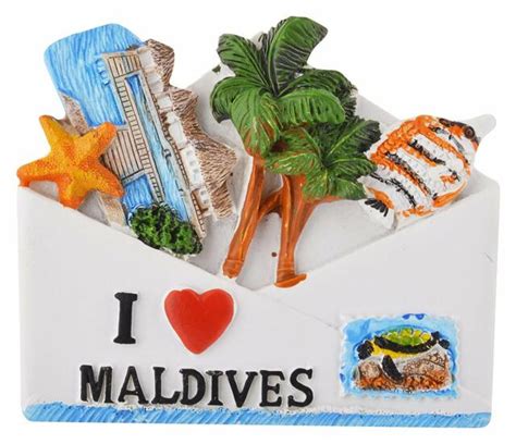 Souvenir I Love Maldives Fridge Magnet Multicolor Polyresin Kitchen