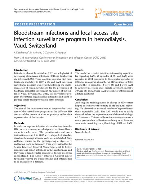 Pdf Bloodstream Infections And Local Access Site Infection