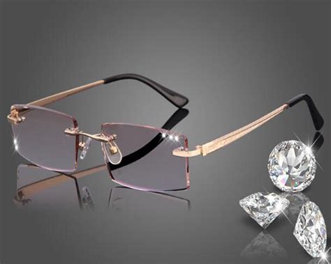 eyelook diamond trimming business luxury men rimless gold anti fatigue eyeglass presbyopia