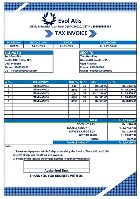 Valuable Template Of Gst Invoice Format In Excel Download Xlsx File