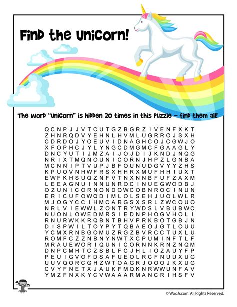 Unicorn Word Search Printable Word Search Printable