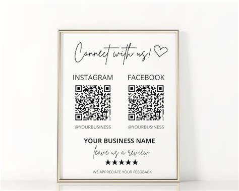 Editable Connect With Us Template Social Media Qr Code Sign Etsy New