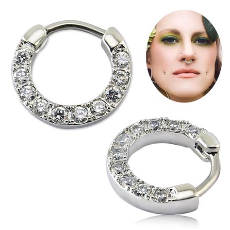316l Surgical Stainless Steel 10 Mirco Paved Zircon Septum Clicker Nose