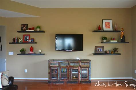 Floating shelf under tv floating shelves bedroom wooden floating shelves floating shelves kitchen rustic floating shelves tv shelving wall floating shelves ideas around tv. The Family Room - The Other Half | Whats Ur Home Story