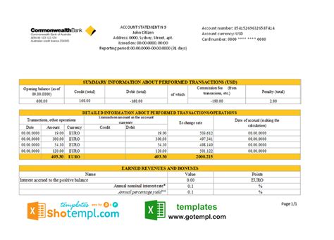Australia Commonwealth Account Bank Statement Template In Excel And Pdf