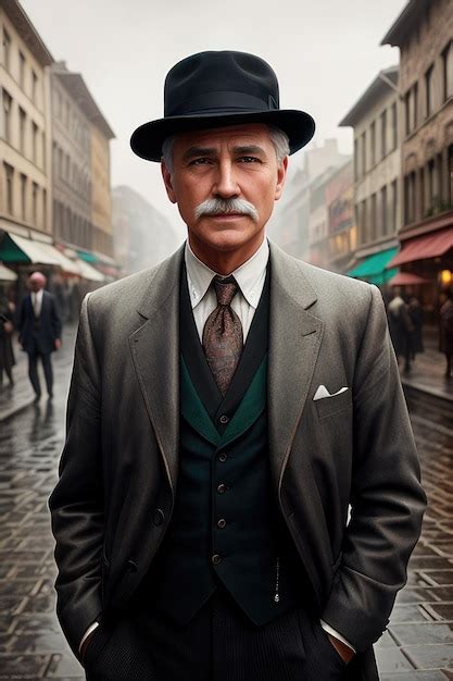 Premium Ai Image A Man In A Top Hat And A Suit Stands In The Rain
