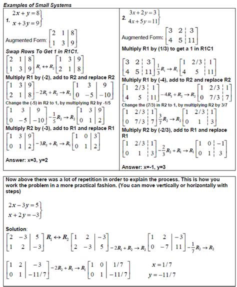 35b Examples Augmented Matrices Finite Math