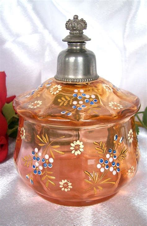 Antique Perfume Pink ~ Moser ~ Bohemian ~ Hand Painted Enamel Crown Top