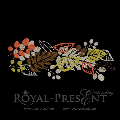 Autumn Leaves Border Machine Embroidery Pattern Royal Present Embroidery