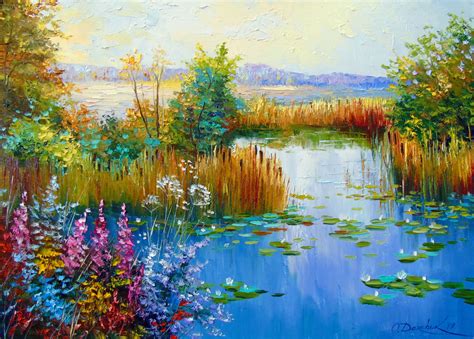 Flowers By The Pond Painting By Olha Darchuk Jose Art Gallery
