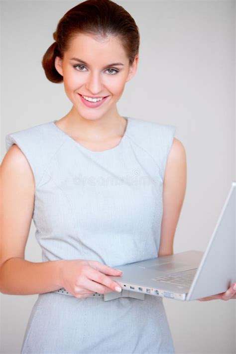 Business Woman With Laptop Computer Stock Image Image Of Company