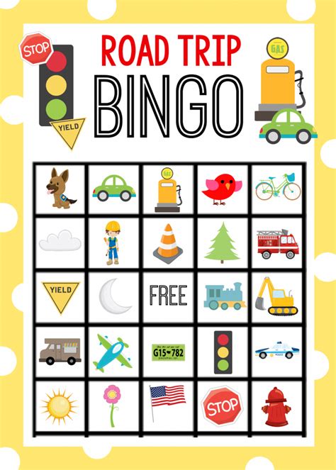 Keep the kids interested in sightseeing with this printable restaurant i spy game! Printable Road Trip Bingo Game for Kids | Road trip bingo ...