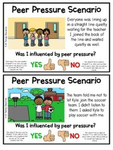 Peer Pressure Scenario Cards I School Counseling I Personal Space