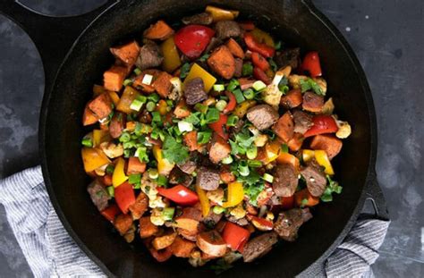 Easy, fast, filling and nutritious, this is really good real food at it's most delicious. Whole30 Steak Bites with Sweet Potatoes and Peppers # ...