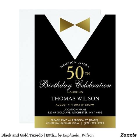 Black And Gold Tuxedo 50th Birthday Invitations Zazzle 50th