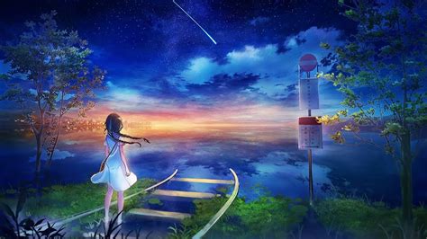 Anime Girl Starry Landscape 1280x720 Download Hd Wallpaper