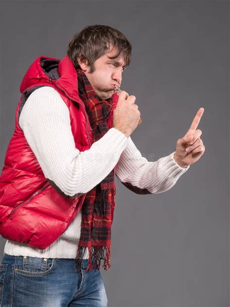 Man Blowing A Whistle And Pointing Stock Image Image Of Male Human