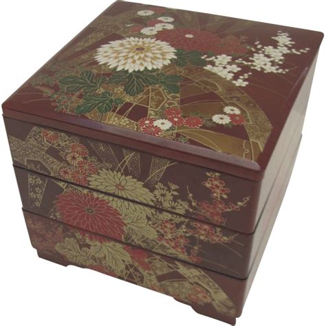 Vintage Japanese Japan Lacquered Stacking Box Boxes Black Tulip