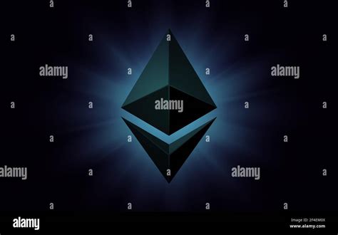 Black Ethereum Logo On Dark Purple Background And Blue Light Rays