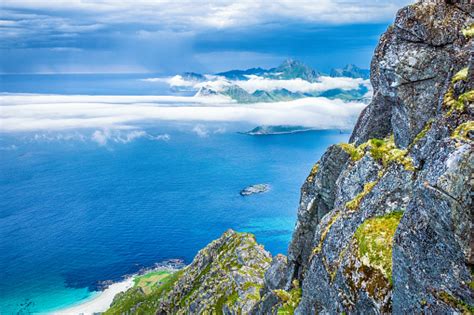Spectacular View Of The Cloudy Lofoten Islands Norway Stock Photo
